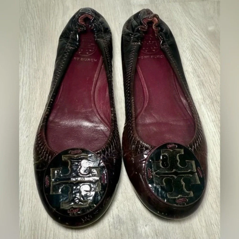 Tory Burch Women Brown Patent Leather Ballet Flats Shoes Size‎ 7